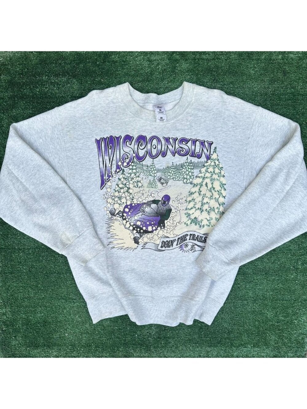 Vintage 90s Wisconsin Snowmobile Sweatshirt Gray L Gorpcore Outdoor Motorsport